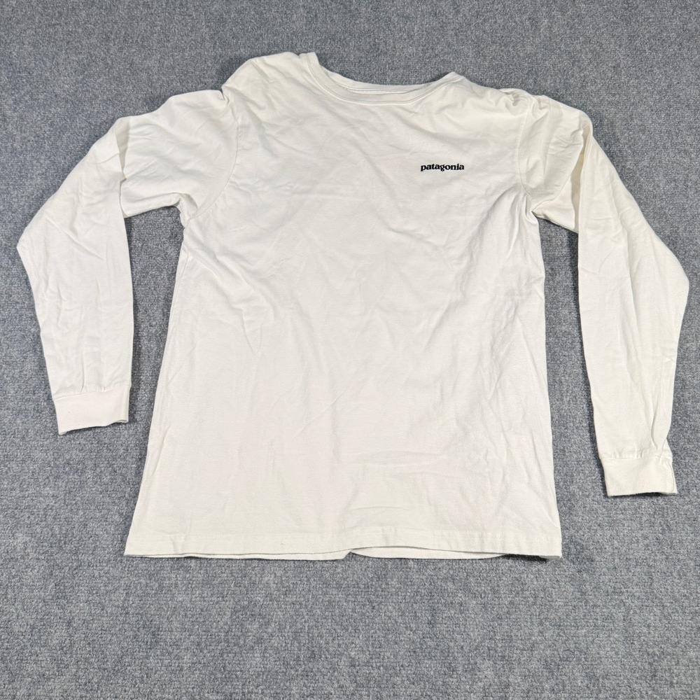 Patagonia P-6 Logo Long Sleeve T-Shirt White Organic Cotton Mens Small